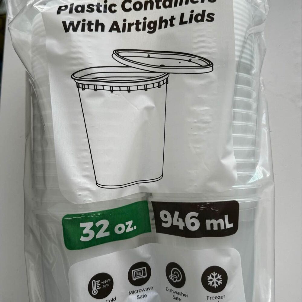 Plastic Containers With Airtight Lids White 32oz 946 mL 24 set